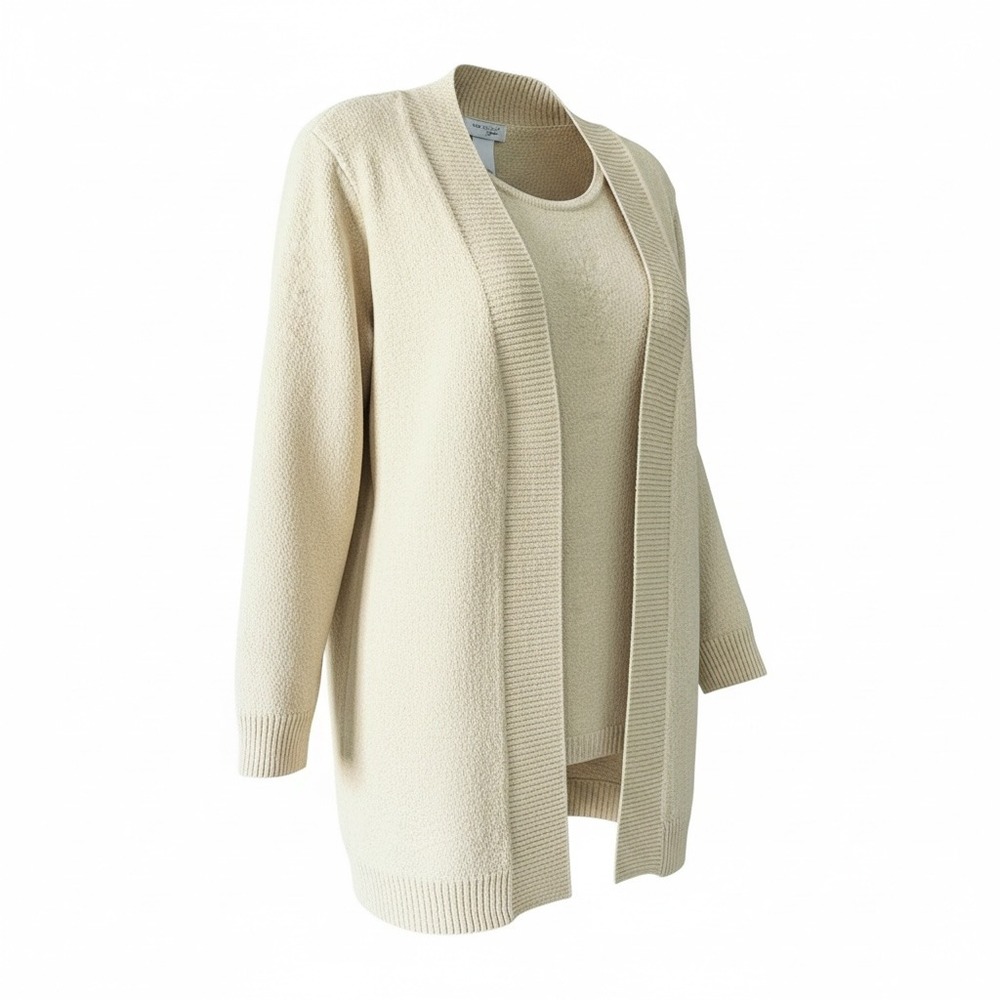 Kim Rogers Beige Open Front Cardigan Layered Sweater XL Cozy‎ Casual